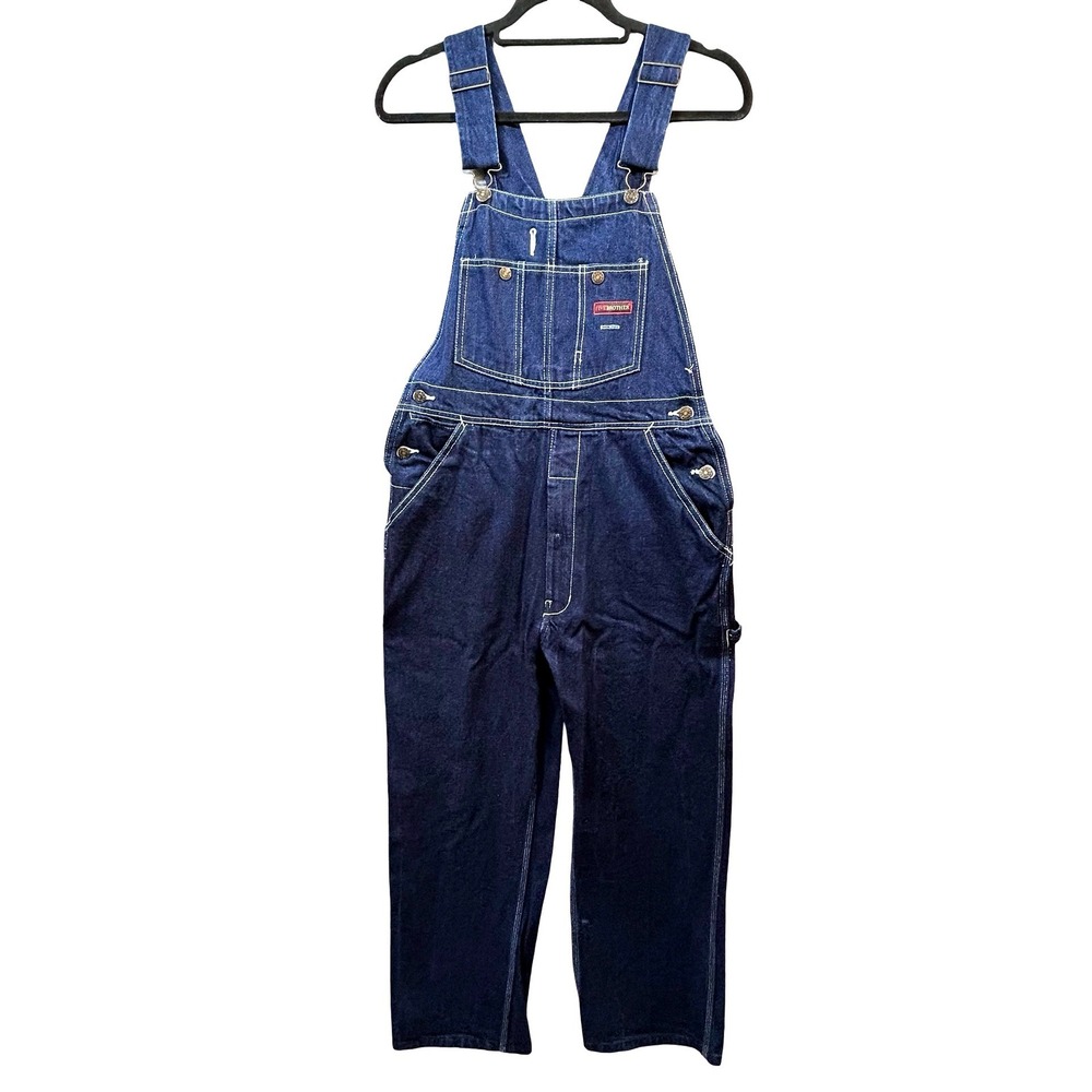 FiveBrother Mens Denim Bib Overalls Dark Wash Blue Cotton 30x30 Workwear Utility